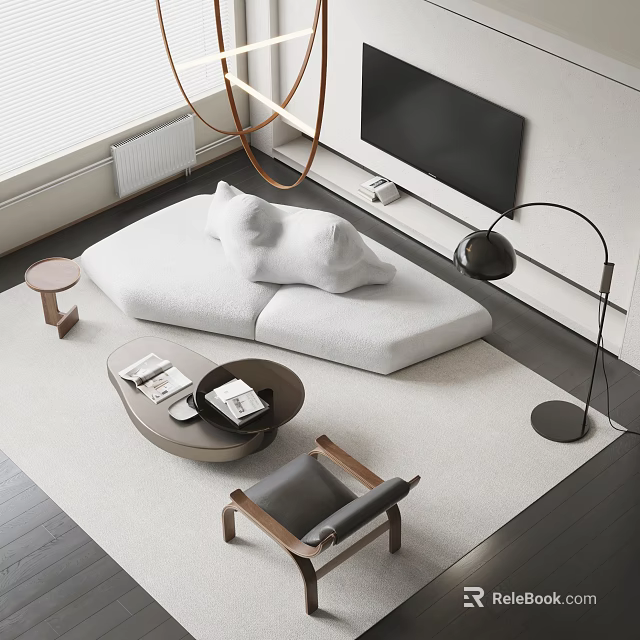 Modern Sofa And Coffee Table Set With TV Floor Lamp And Living Room Rug 3d model 