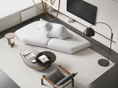 Modern Sofa And Coffee Table Set With TV Floor Lamp And Living Room Rug 3d model