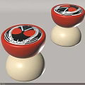 Two Red And White Stools With Circular Patterned Tops And Black Red Elements 3d model