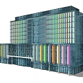 Modern Multi Storey Office Building With Glass Facade And Colorful Columns
