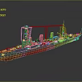 3D Rendered Warship With Blue Upper And Red Lower Hull