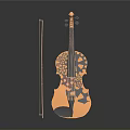 Elegant Wooden Violin With Decorative Patterns And Bow As Household Musical Item