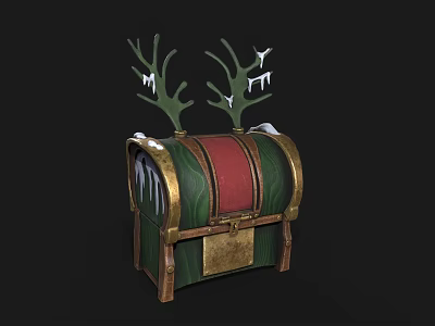 Christmas Themed Decorative Storage Box With Green Red Design And Antler Accents 3d model