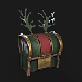Christmas Themed Decorative Storage Box With Green Red Design And Antler Accents