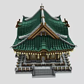 Traditional Ancient Architecture With Green Roof Overhanging Eaves Stone Steps And Wooden Structure