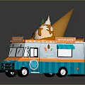 Colorful Orange Blue Ice Cream Truck With Giant Cone On Roof