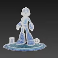 Game Character Blue Robot Figure Standing On Circular Base With E Block And Light Orb 3d model
