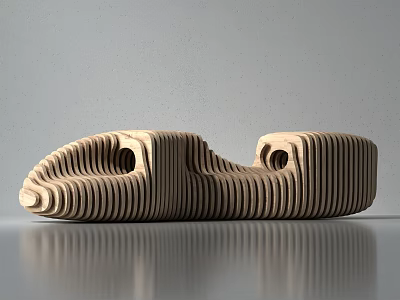 Modern Wooden Leisure Chair With Striped Wavy Texture And Circular Holes Design 3d model