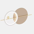 Modern Round Wall Lamps Featuring White Light Ring And Brown Backplate With Gold Bar