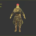 Adventurous 3D Character Model Featuring Blue Coat Scarf Mask Brown Belt and Red Boots