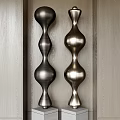 Modern Polished Metal Curved Wave Shaped Artistic Decorative Sculptures On Wooden Wall Background