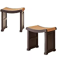 Elegant New Chinese Style Solid Wood Stools With Curved Soft Upholstered Seats For Cozy Homes