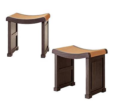 Elegant New Chinese Style Solid Wood Stools With Curved Soft Upholstered Seats For Cozy Homes 3d model
