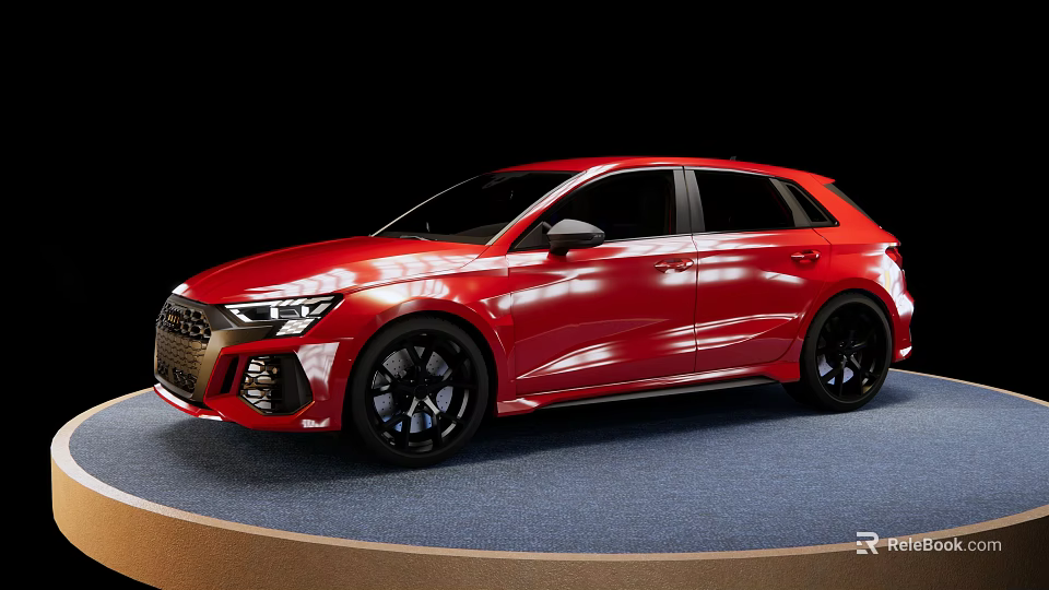 Red Audi Sporty Five Door Hatchback With Black Wheels On Display Platform 3d model 
