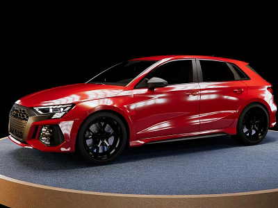 Red Audi Sporty Five Door Hatchback With Black Wheels On Display Platform 3d model