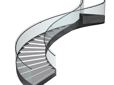 Modern Spiral Staircase With Glass Railing And Sleek Black Steps Design 3d model