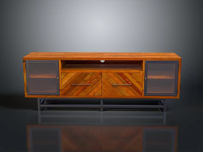 Modern Wooden TV Stand With Glass Doors And Metal Frame Design 3d model