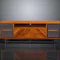 Modern Wooden TV Stand With Glass Doors And Metal Frame Design