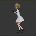 3D Cartoon Character Model With Brown Hair Purple Accessory White Lab Coat And Black Skirt