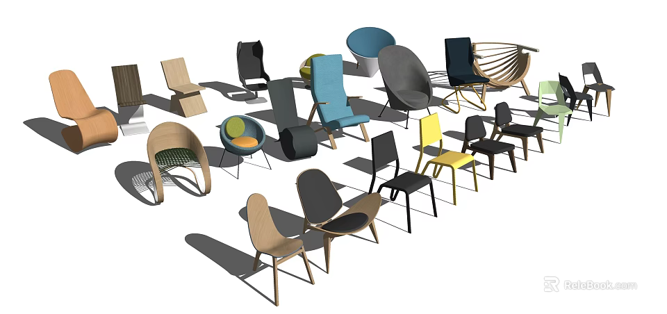Diverse Modern Accent Chairs With Various Styles And Colorful Designs For Living Room 3d model 