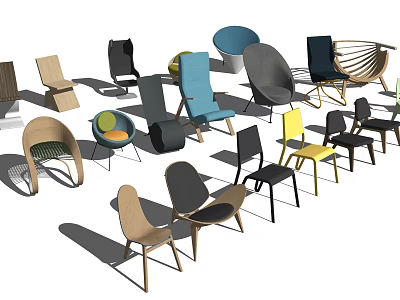 Diverse Modern Accent Chairs With Various Styles And Colorful Designs For Living Room 3d model