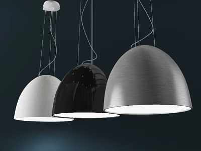 Three Modern Dome Shaped Pendant Lights In White Black And Silver Finishes 3d model