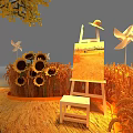 Autumn Themed Art Installation With Golden Leaf Tree Hay Bales Deer Sunflowers Windmills And Swing