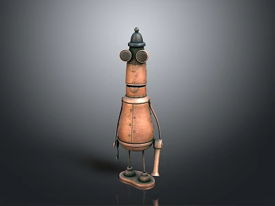 Vintage Metallic Robot Character With Round Eyes Hat And Assembled Cylindrical Body Parts 3d model
