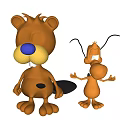 Two 3D Designed Animated Cartoon Characters Featuring Blue Nose And Long Antennae In Standing Poses
