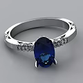 Elegant Silver Ring With Oval Blue Gemstone And Small Diamond Inlays 3d model