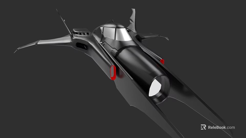 Sleek Black Futuristic Vehicle For Game Movie Character With Red Accents And Wings 3d model 