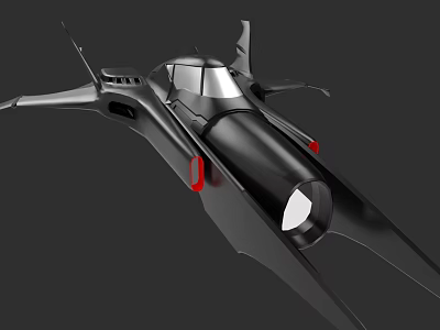 Sleek Black Futuristic Vehicle For Game Movie Character With Red Accents And Wings 3d model