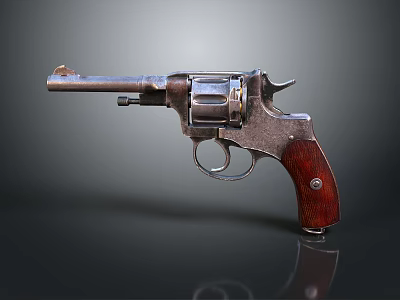 Vintage Revolver Weapon With Classic Design Wooden Grip And Worn Metal Parts 3d model