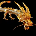 Golden Scaled Dragon With Wings Sharp Horns And Long Tail As Flying Animal