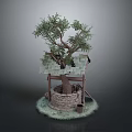 Rustic Stone Well Structure With Small Tree Roof And Surrounding Grass