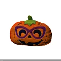 Cute Halloween Pumpkin Shaped Pillow with Purple Glasses and Smiling Face