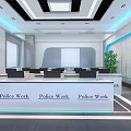 Modern Police Office Interior With Desks Computers Large Windows Green Plant And Ceiling Design