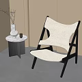 Sheepskin Accent Chair With Black Wooden Frame Small Round Side Table White Vase