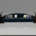 Modern Dark Blue Two Seater Sofa With Throw Pillows And Side Tables Featuring Table Lamps 3d model