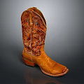 Vintage Brown Leather Cowboy Boots With Intricate Carved Design And Classic Style