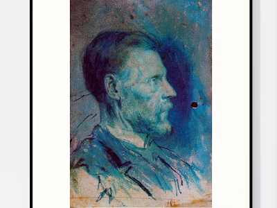 Classical Bearded Male Profile Portrait Painting With Blue Toned Background 3d model