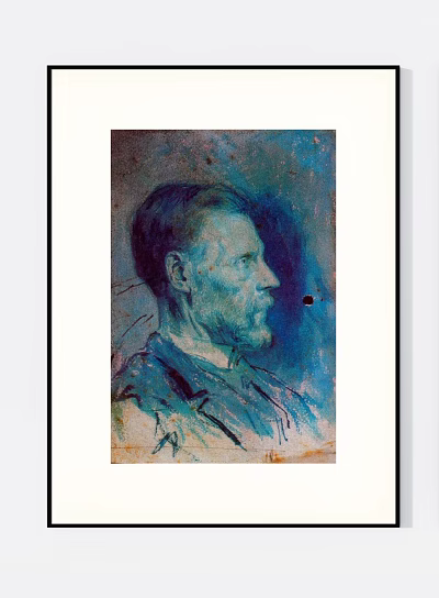 Classical Bearded Male Profile Portrait Painting With Blue Toned Background 3d model