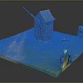 Rural Scene Model With Wooden Windmill Cabin Tractor Trailer And Grass Path