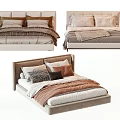 Modern Upholstered Double Bed Design With Neutral Tones Pillows And Throws 3d model