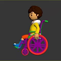 Cartoon Character in Wheelchair Waving with Brown Hair Yellow Jacket and Blue Shoes