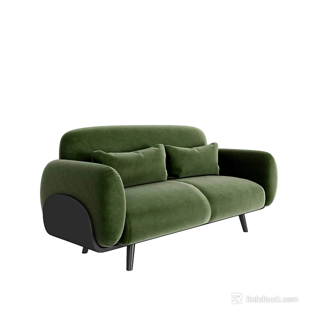Modern Green Velvet Single Sofa Featuring Curved Armrests Black Legs And Cushions 3d model 