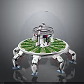 Modern Futuristic Structure With Transparent Dome Green Platform And Mechanical Legs