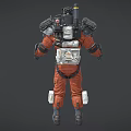 Game Movie Character in Orange Black Sci Fi Suit with Backpack Shoulder and Knee Guards