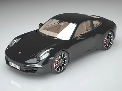 Black Porsche Sports Car Two Door Coupe With Beige Interior And Red Brake Calipers 3d model