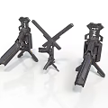 Black Metal Tripod Mechanical Structures With Cross Components And Stable Base